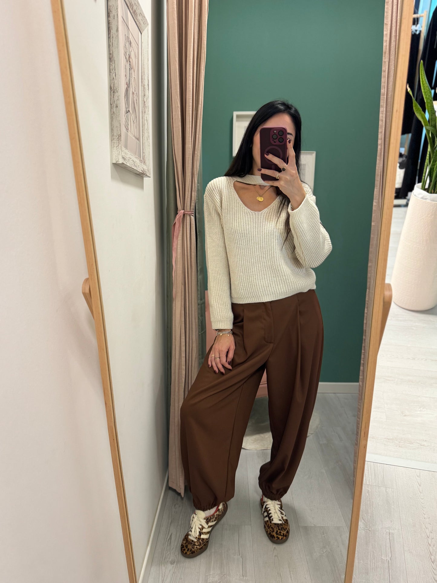 PLEASE - Pantalone con pences ed elastico caviglia