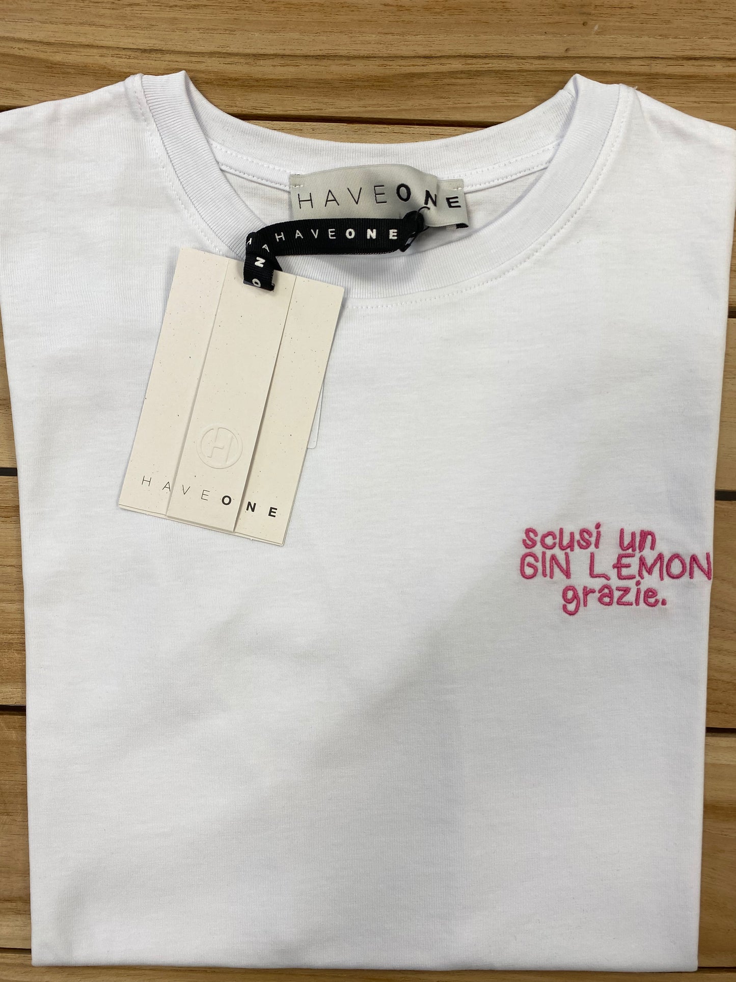 HAVE ONE - T-shirt con scritta "Scusi un gin Lemon grazie."