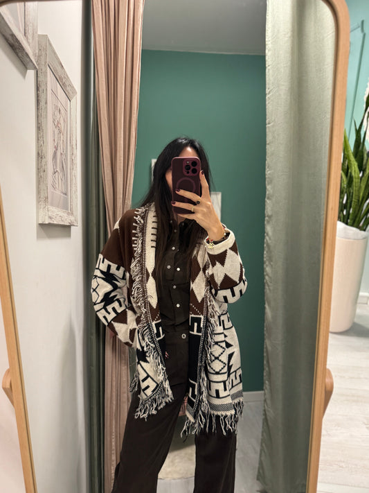 SUSY MIX - Cardigan con frange motivo jacquard