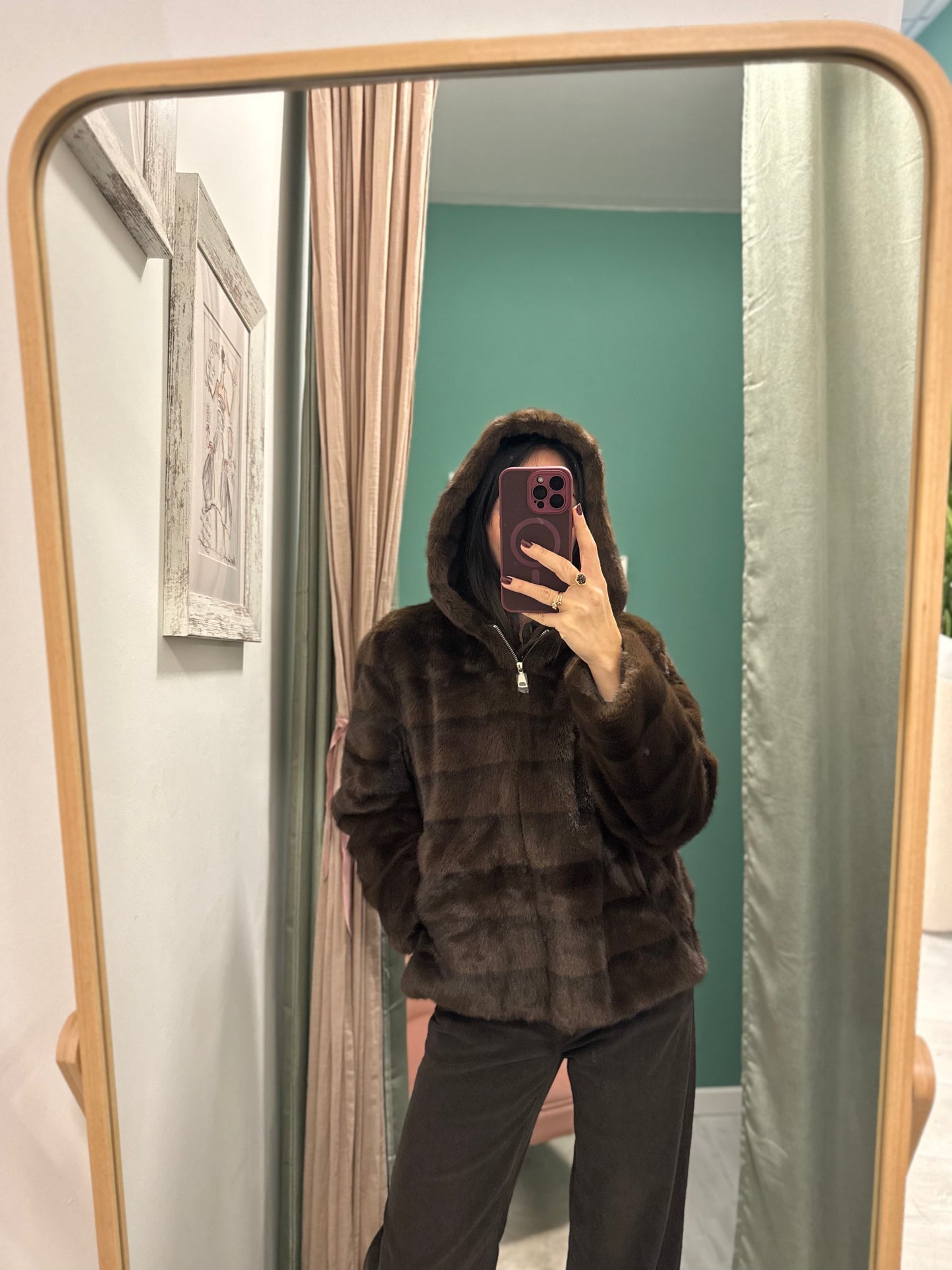 DIXIE - Pellicciotto con cappuccio e cerniera centrale