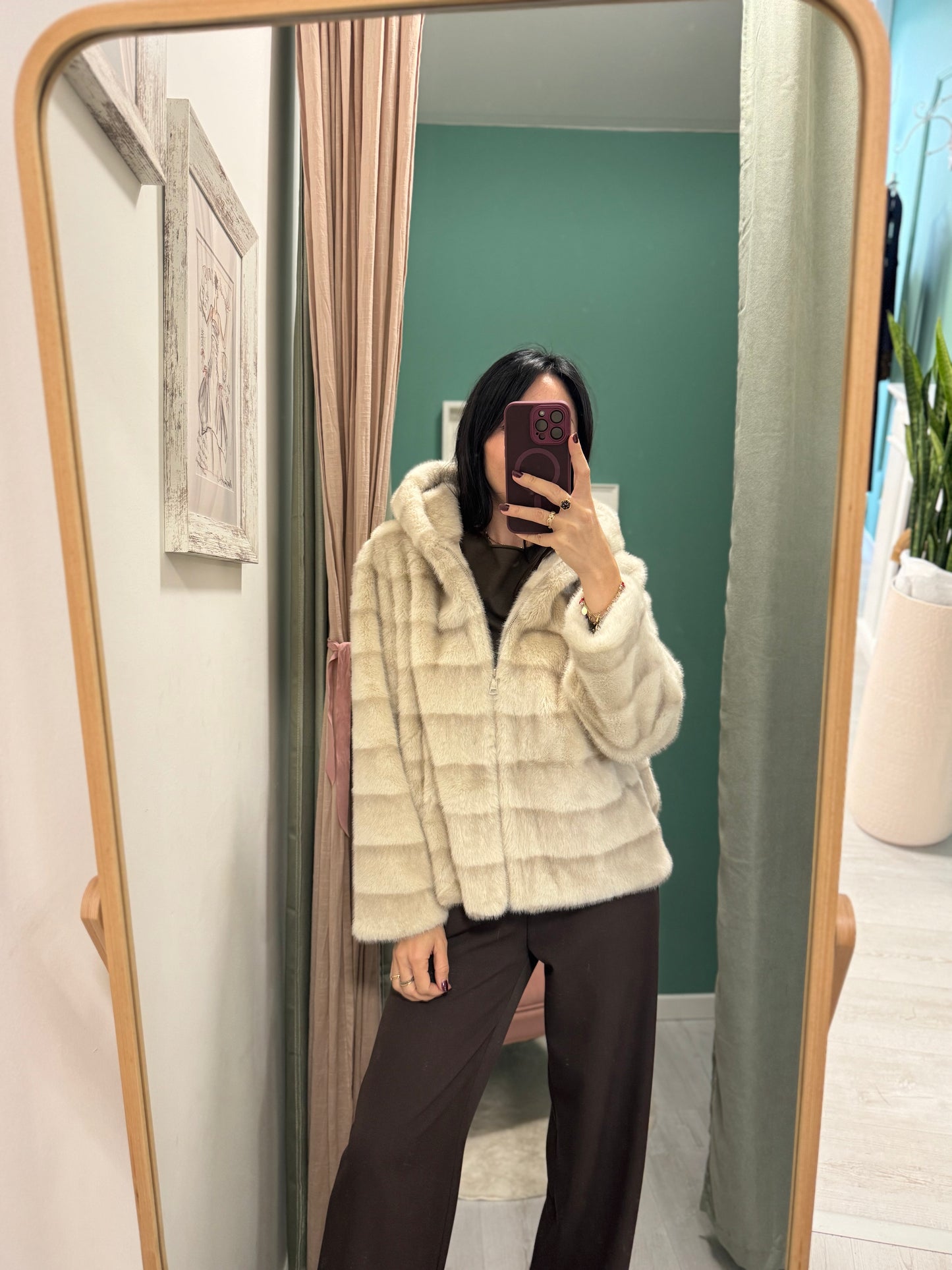 DIXIE - Pellicciotto con cappuccio e cerniera centrale