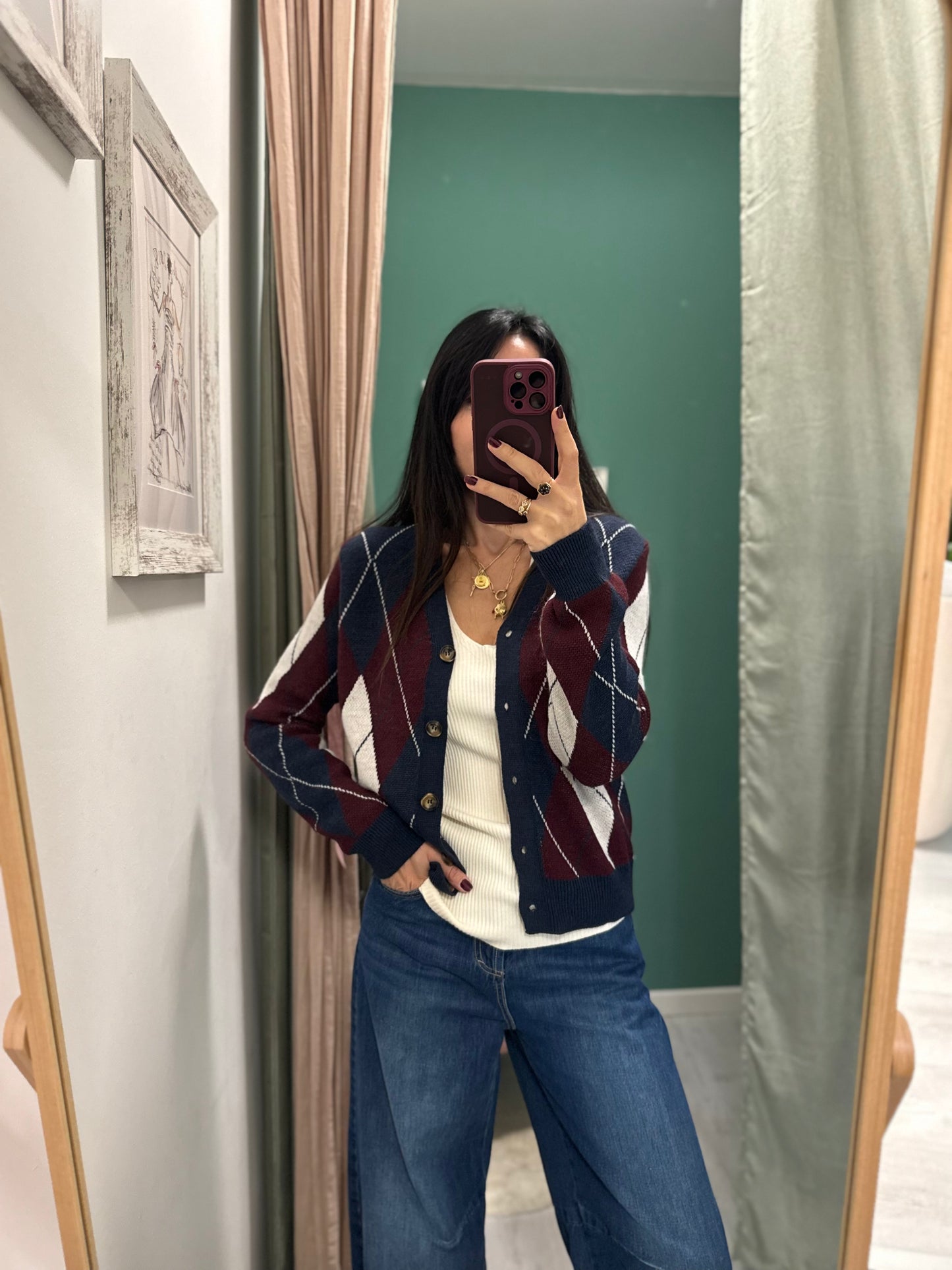 PLEASE - Cardigan a rombi con bottoncini