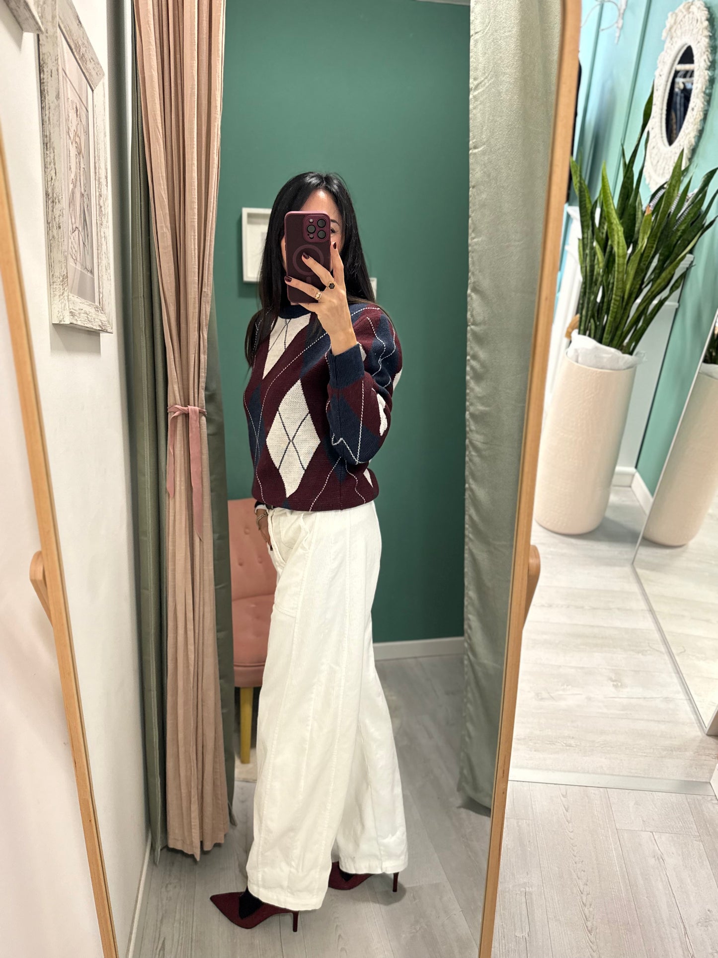 SUSY MIX - Pantalone in velluto con elastico dietro e cintura