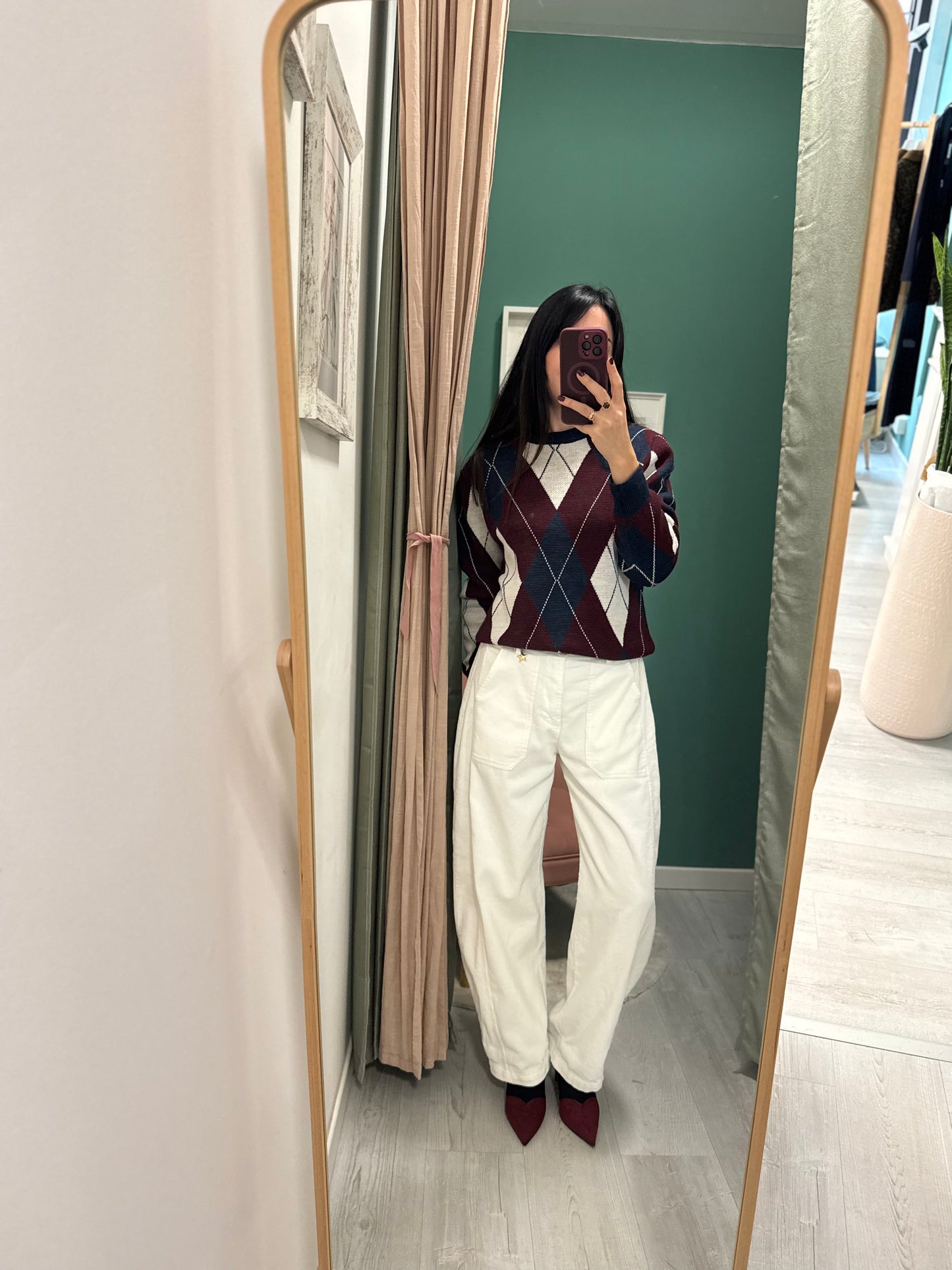 SUSY MIX - Pantalone in velluto con elastico dietro e cintura