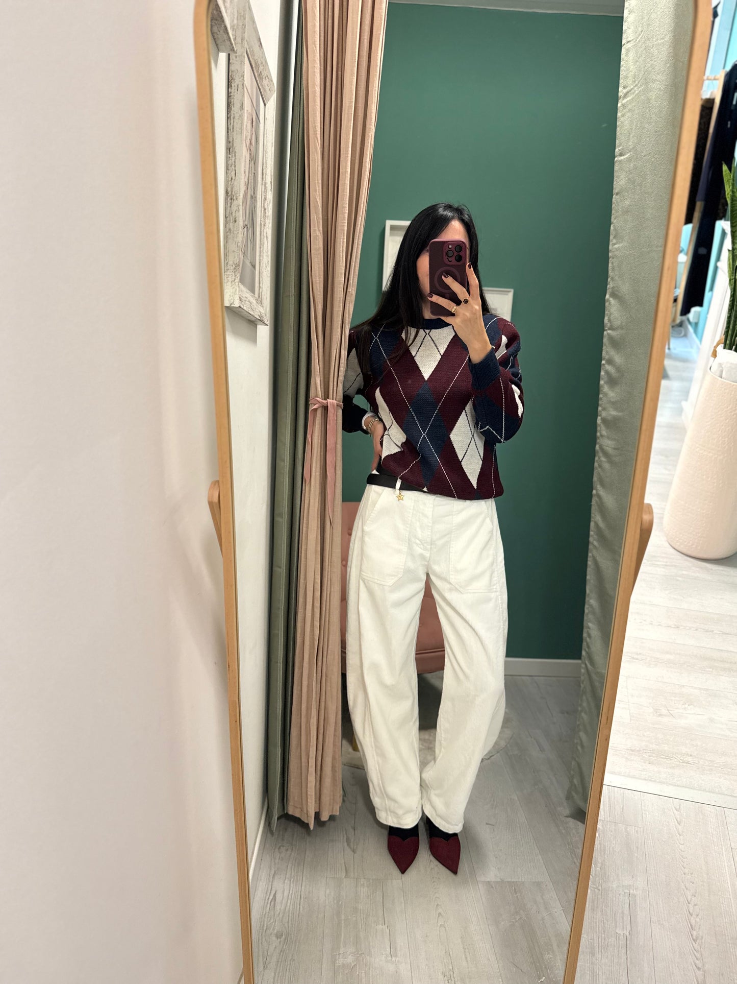 SUSY MIX - Pantalone in velluto con elastico dietro e cintura