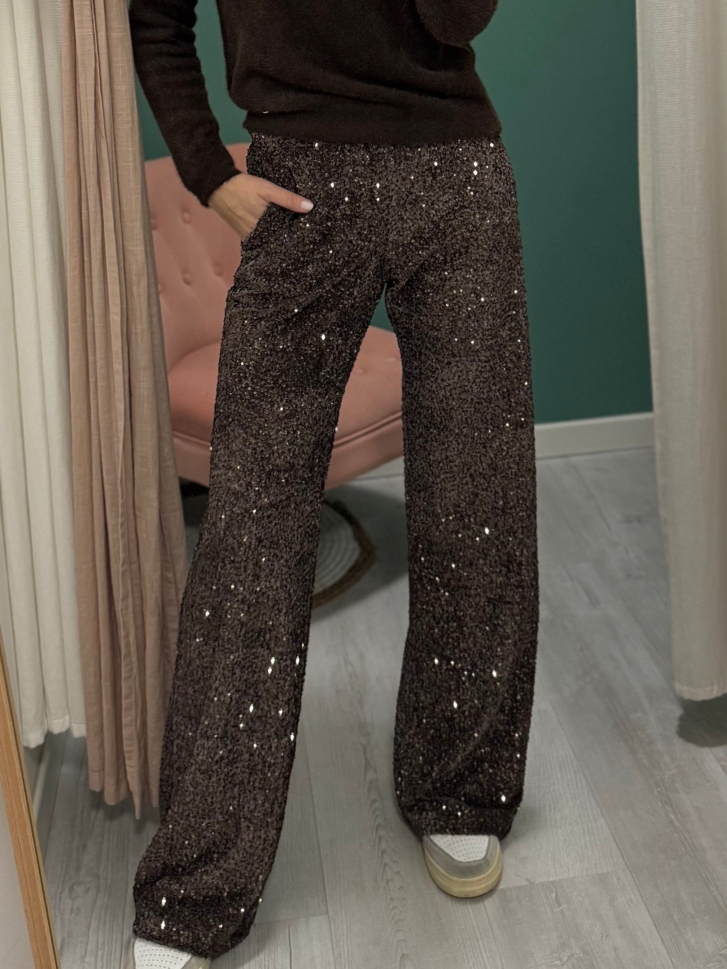 IMPERIAL - Pantalone in velluto con micro paillettes
