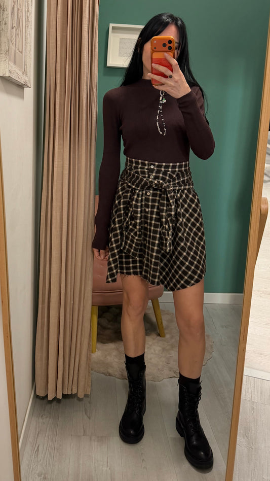 Dixie - gonna corta check con dettaglio chiusura a camicia