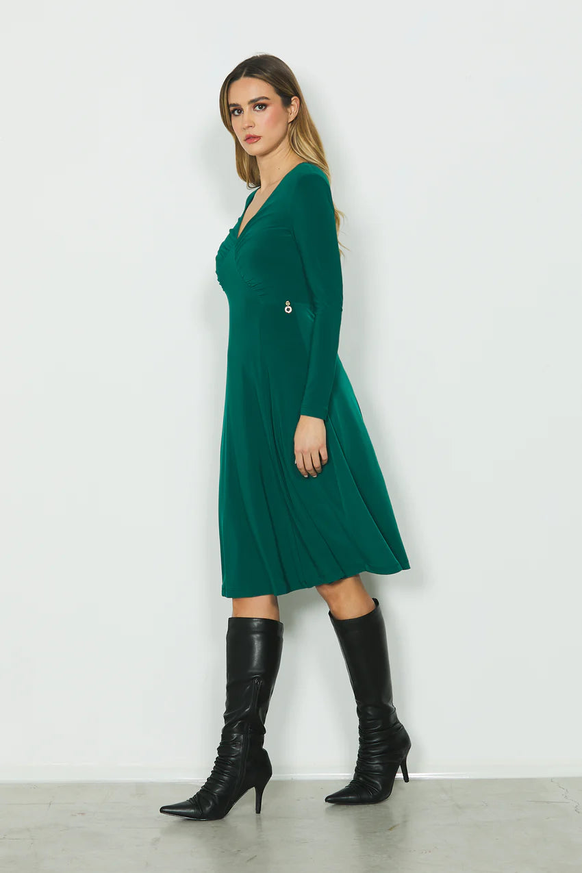 RELISH - Abito FATIMA midi manica lunga scollo v con pieghe più tagli