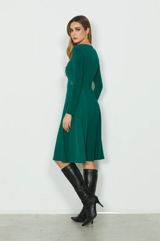 RELISH - Abito FATIMA midi manica lunga scollo v con pieghe più tagli