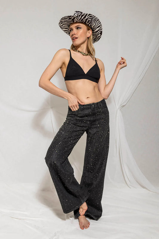 RELISH - Jeans vita media con strass