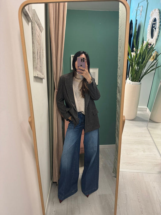 RELISH - Pantalone a palazzo con dettaglio brillantino tasca posteriore