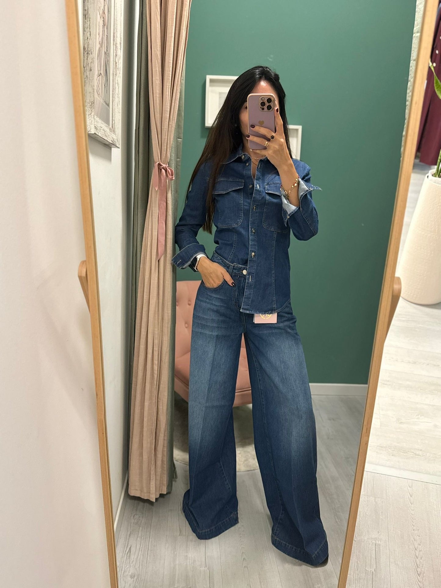 RELISH - Pantalone a palazzo con dettaglio brillantino tasca posteriore